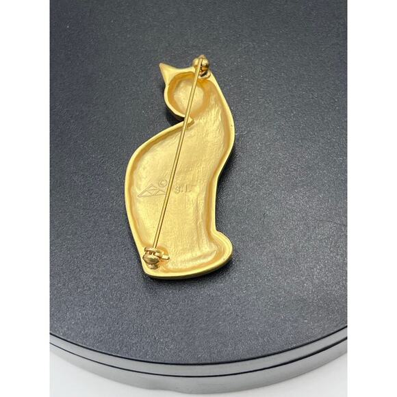 Smithsonian Institution Matte Brushed Gold Tone Sleek Cat Pin Brooch - Picture 4 of 9